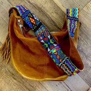 Bohemian suede fringe cross body bag